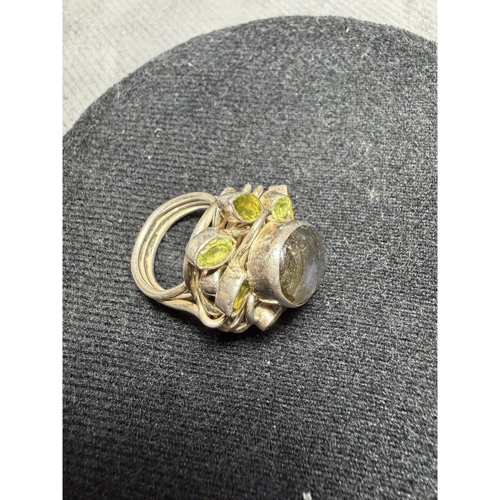 Large Labradorite Peridot Sterling Silver Statement Ring Size‎ 8 - Picture 4 of 6